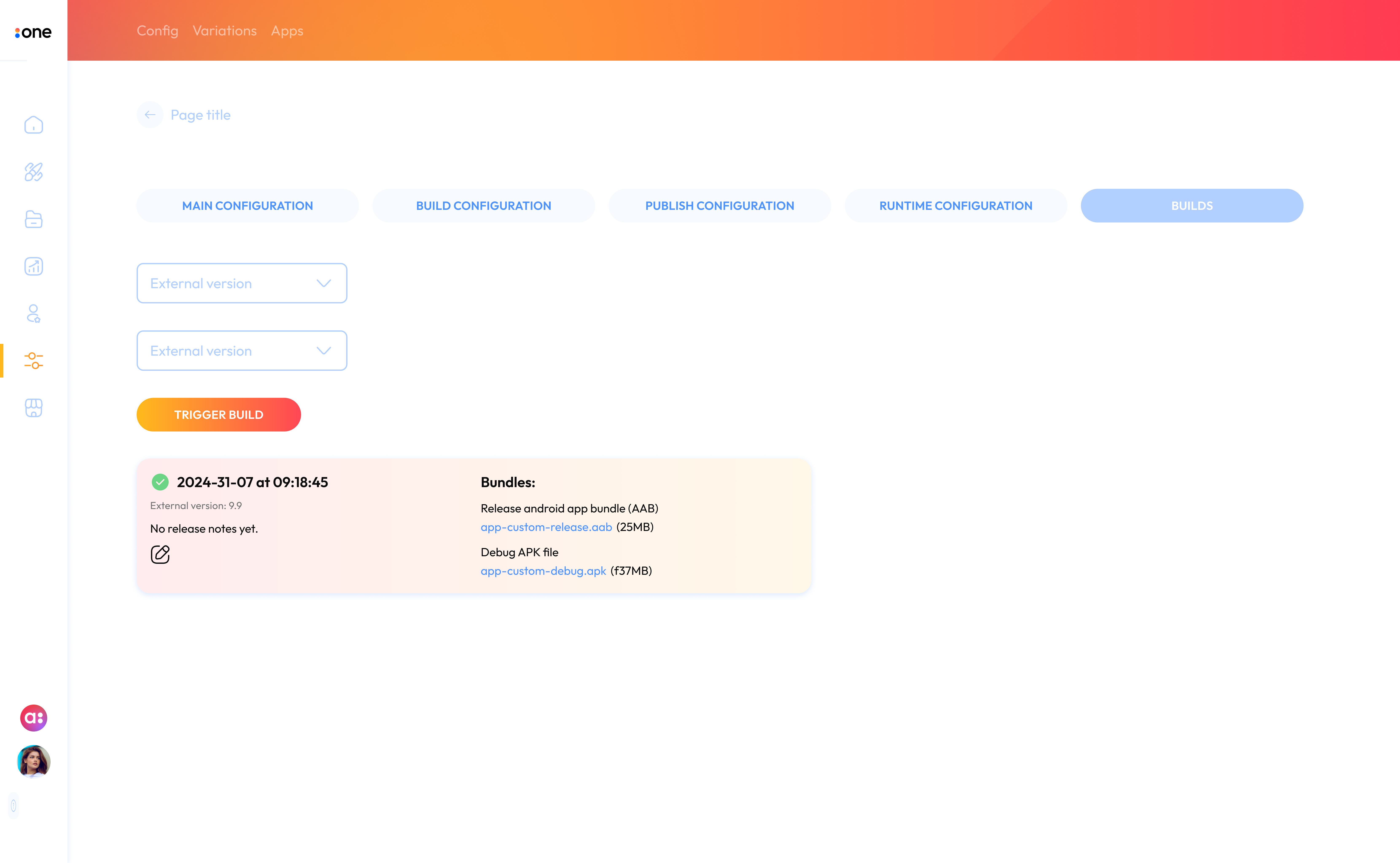Earlier Accedo One Build view list with build cards and status.