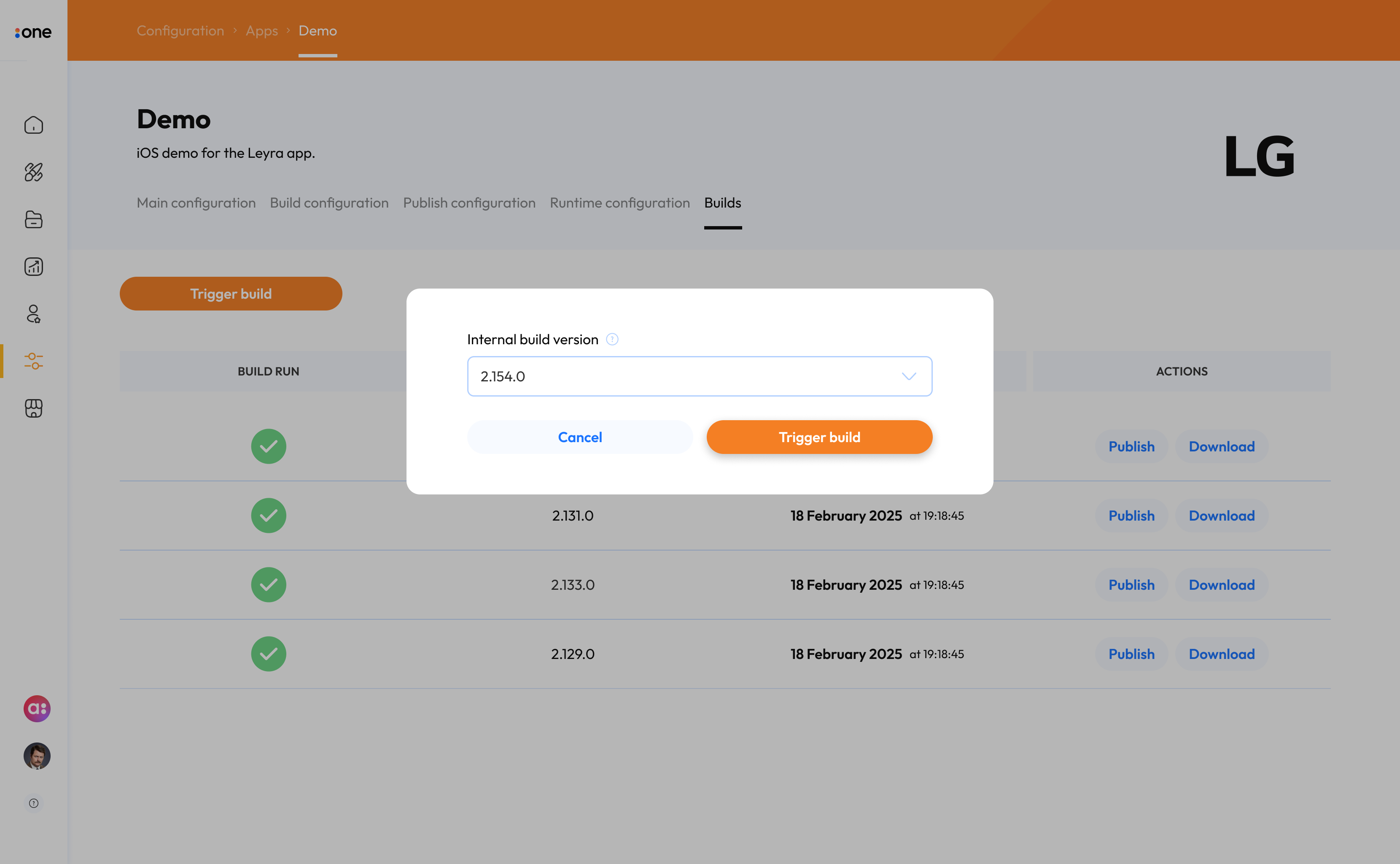 Redesigned trigger-build flow in Accedo One Admin.