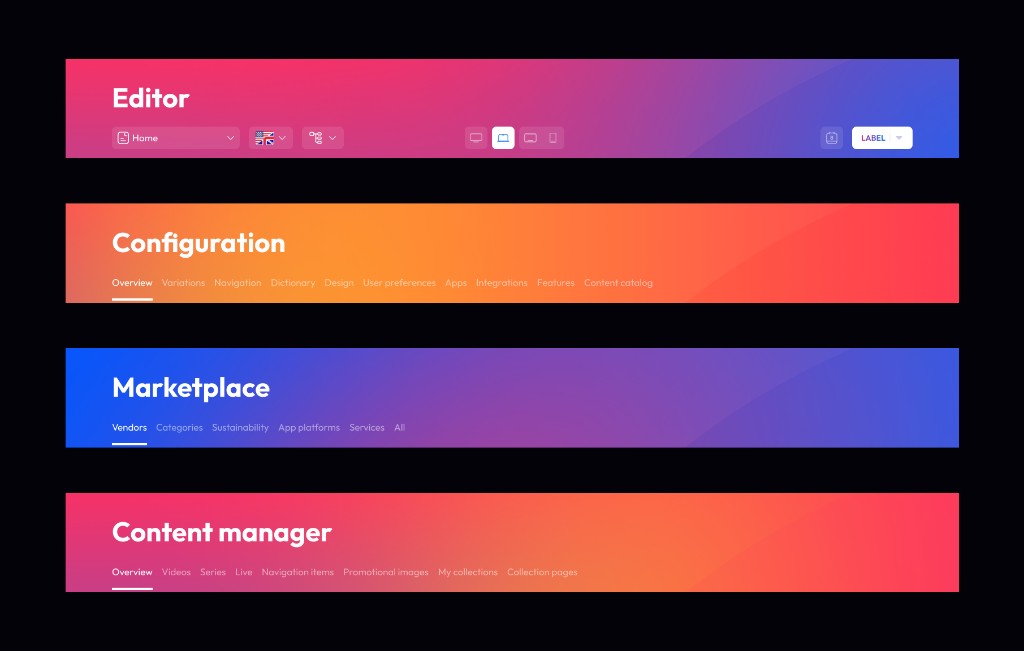 Earlier Accedo One Admin page header examples.