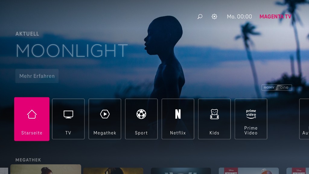 Magenta TV home screen on TV