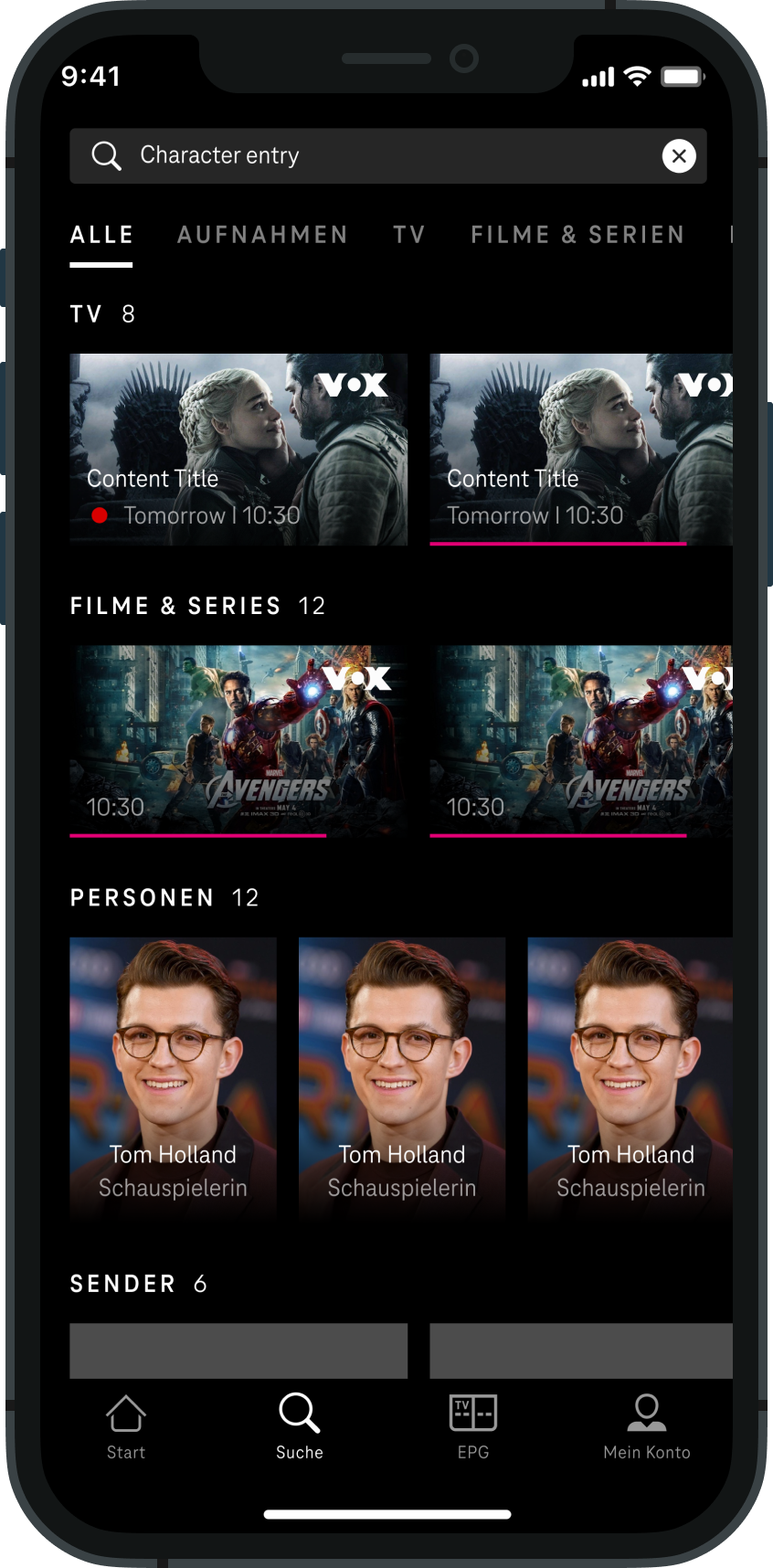 Mobile UI: Magenta TV search and discovery